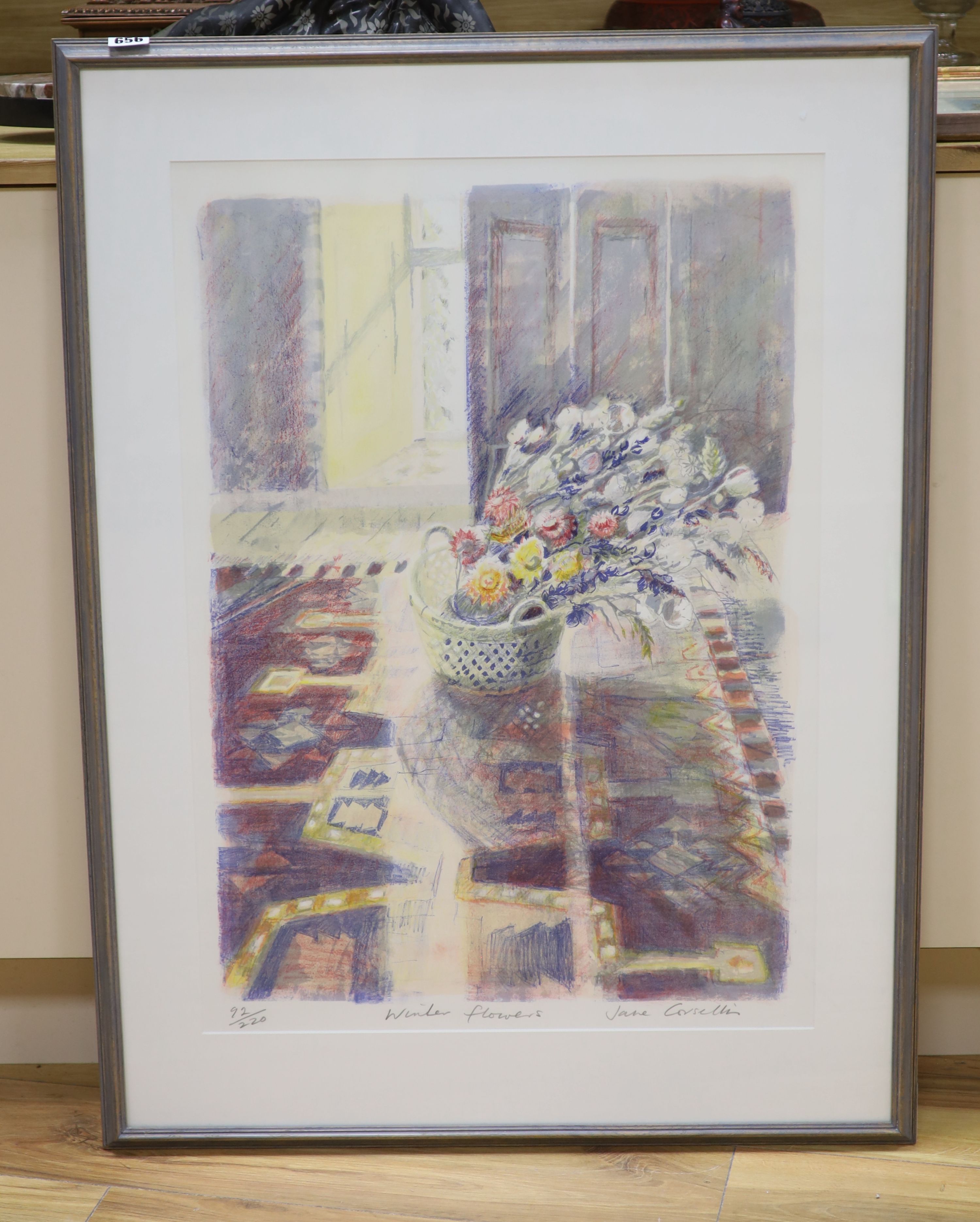 Jane Carsellis, lithograph, Winter flowers, signed in pencil, 92/220, overall 71 x 51cm